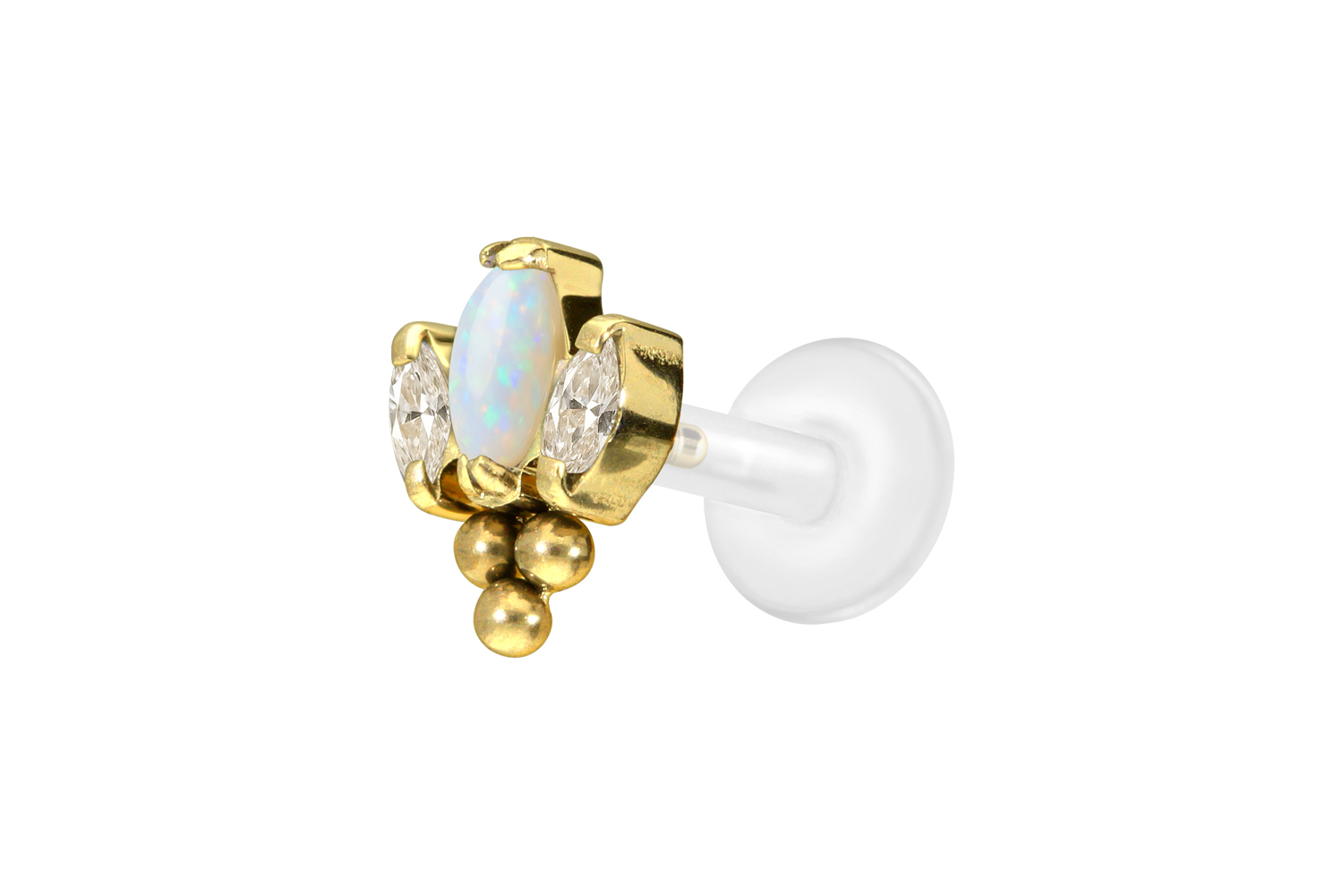 PTFE Labret Piercing mit Innengewinde + Titan-Aufsatz LOTUSBLÜTE + 3 KUGELN